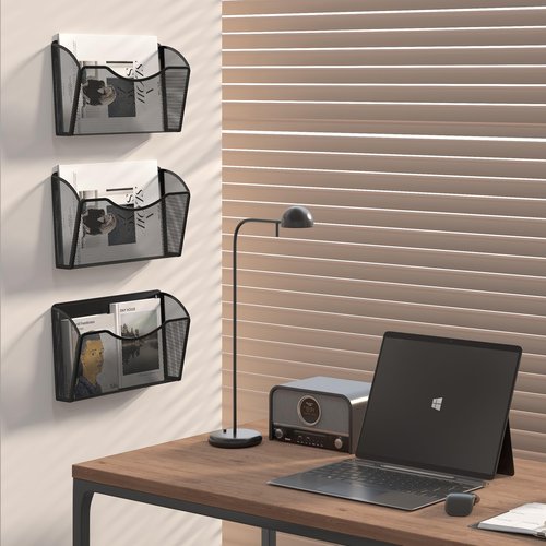 EasyPAG 3 Pack Wall File Holder, Single Mesh Hanging File Organizer for A4 Letter Size Paper, Wall Mount Paperwork Basket for Office, Home, School, Black