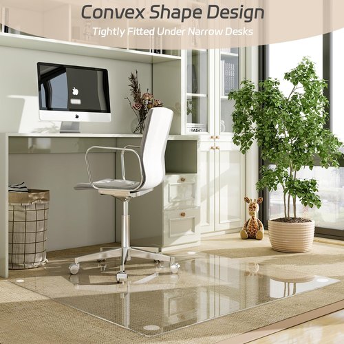 GLSLAND Irregular Tempered Glass Floor Mat - 36" x 48" Office Chair Mat for Carpet Clear Duty Hard Rolling Glass Mat 1/5" Thick for Hardwood Floor/Carpeted Floors, Clear