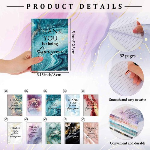 Qilery 50 Set Employee Appreciation Gift Bulk Mini Notebook Ballpoint Pen Leather Bookmark Drawstring Pocket Thank You Gift for Vet Tech Staff Medical Assistant Coworker Sterile Processing Week