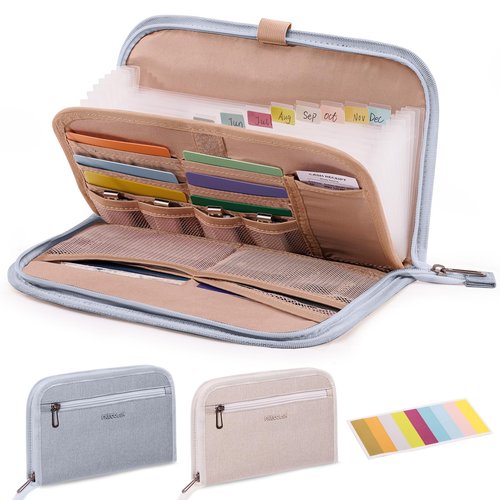 FRECOLSH Receipt Organizer with 12 Pockets 10x6 Receipt Holder Organizer - Small Accordion File Organizers - Cash Organizers for Travel, Business, Gift