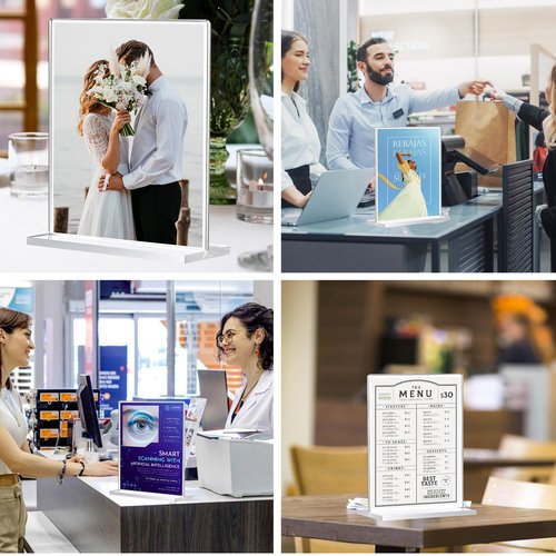 12 Pack Acrylic Sign Holder 5 x 7, Double-Sided Clear Sign Holder Plastic Stands for Display, T Shape Acrylic Table Sign Stands for Office Store Restaurants Wedding Party Decoration