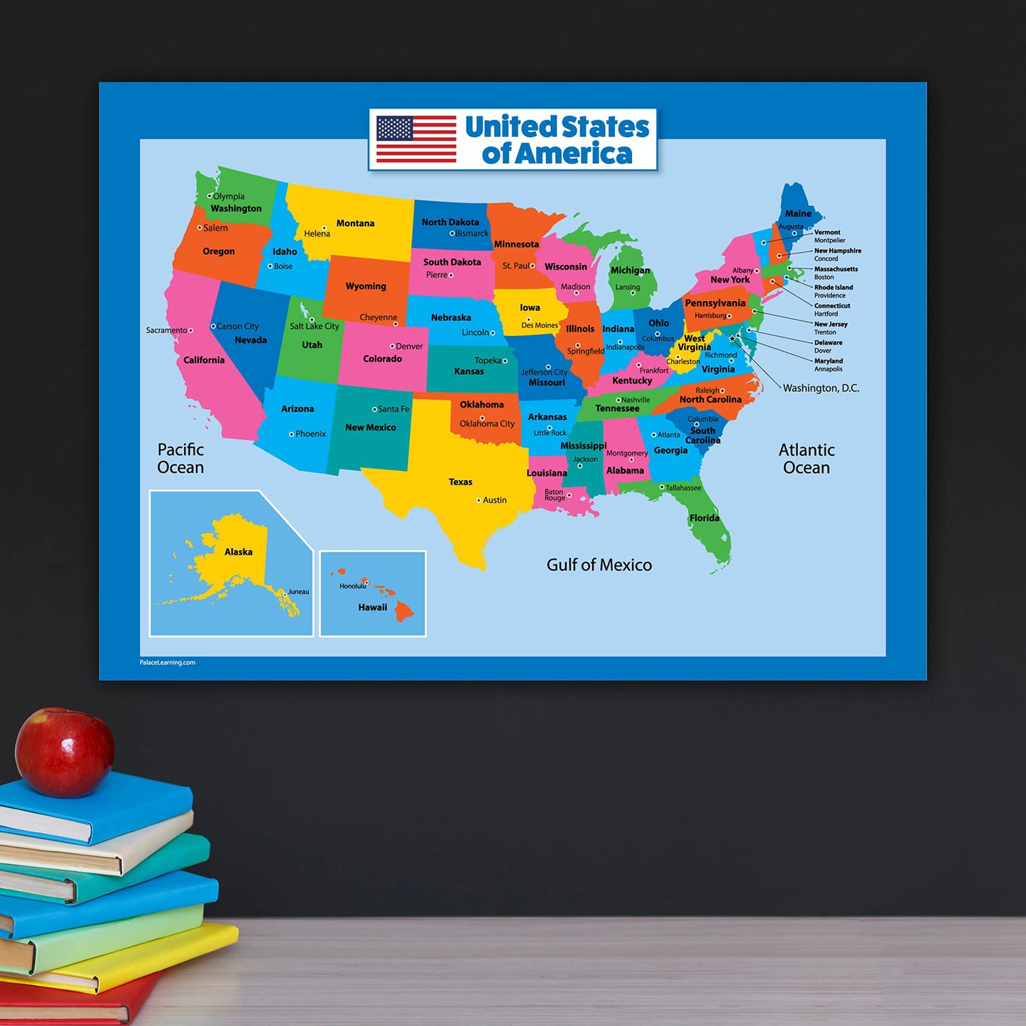 USA Map for Kids - LAMINATED - United States Wall Chart Map (18" x 24")
