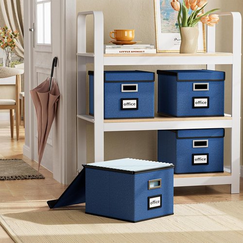 Huolewa File Organizer Box - Collapsible Document Storage with Lid | Royal Blue, Fits Letter Size Folders
