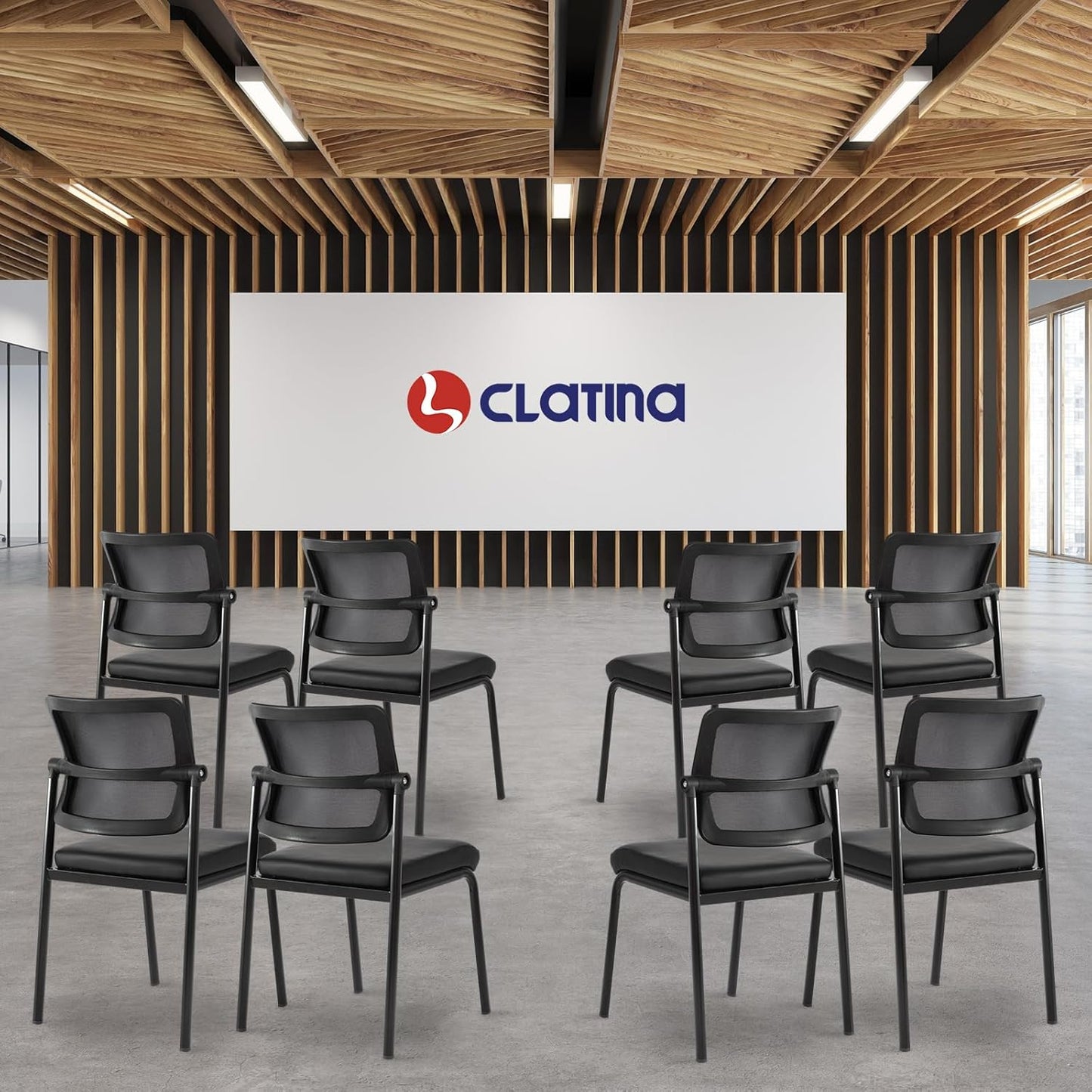 CLATINA Stacking Waiting Room Chairs - Ergonomic Mesh Backrest & Leather Cushion - 4-Pack