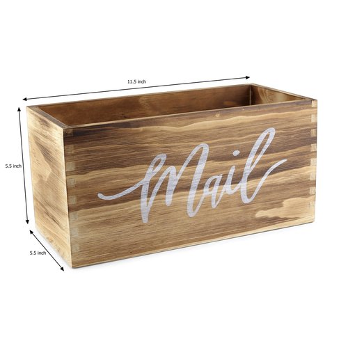 Saverstate Wood Mail Holder Storage Organizer Box, Basket for Work Desktop Letters and mail, Bills, Notes and Postcard Wood Bin for Home Entryway Office Dorm Room(Rustic Brown)