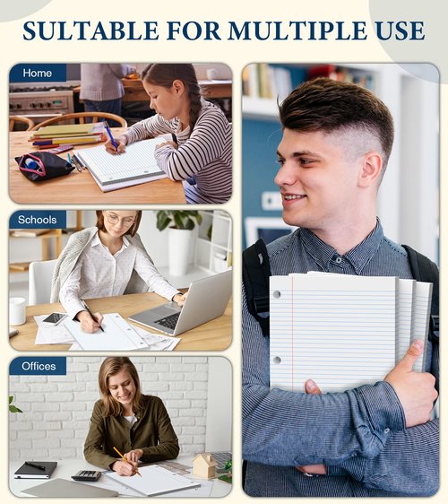 PINJINGPRO Loose Leaf Paper, Notebook Paper, 8 x 10.5 College Ruled Paper, 3 Hole Punch Binder Paper, Lined Paper for 3 Ring Binders, College Ruled Paper, 100 Sheets/Pack Filler Paper (2 Pack)