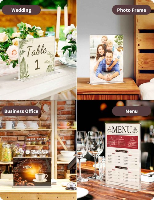 NIUBEE 6 Pack Acrylic Sign Holder 8.5 x 11 - T Shape Double Sided Table Top Display Stand, Portrait Upright Photo Picture Frame Wedding Menu Ad Holder
