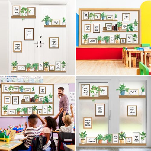 Bookshelf Bulletin Board Set Back to School Plant Motivational Classroom Decoration Reading Poster Potted Plant Back to School Cutouts for Library Office Chalkboard Wall Door Decor Supply