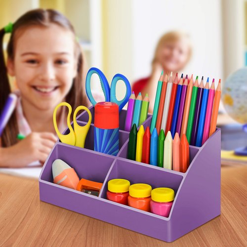 Acrimet Desktop Organizer - Easy Organizer Caddy Holder for Office, Home and School use (Plastic) (Solid Purple Color)