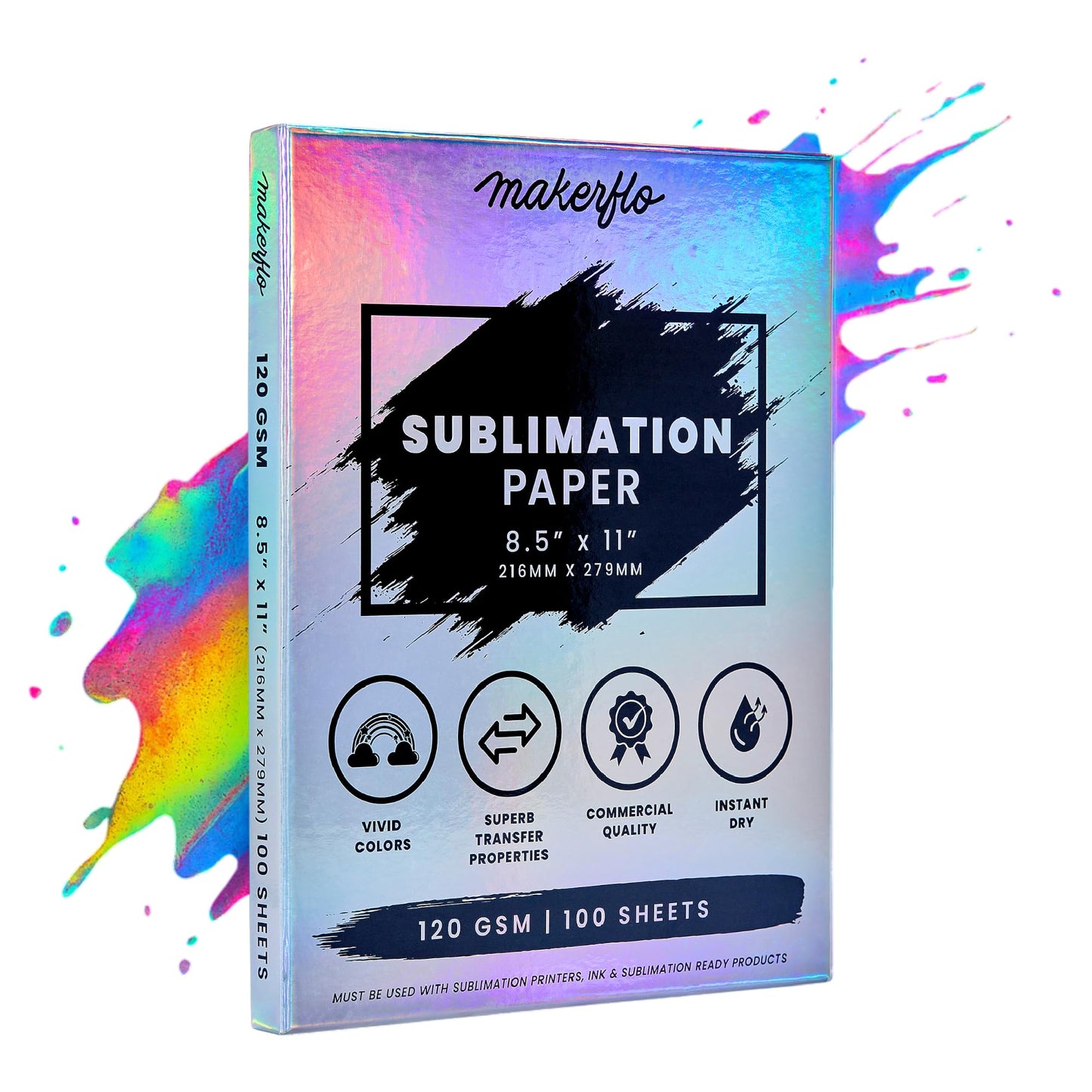 Makerflo Sublimation Paper 8.5 x 11 Inch 100 Sheets, Heat Transfer Sublimation Paper For Tumblers T-Shirts Phone Case Mugs, Printable Stickers Gifting Christmas DIY Enthusiast