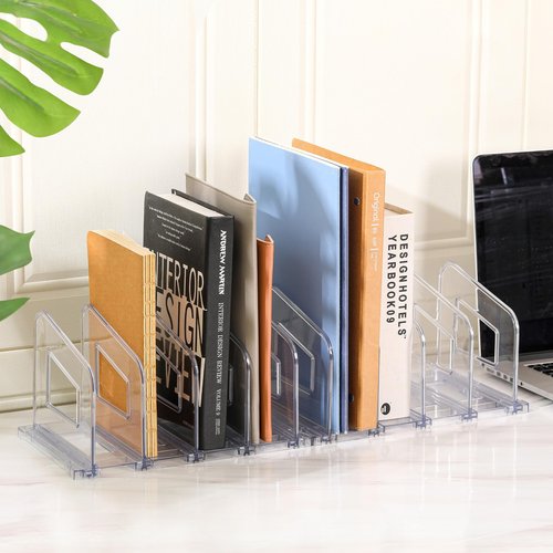 LALOBLUE File Organizer, Acrylic File Folder Organizer File Sorter, Plastic Vertical Book Dividers for Magazine Mail Letter Paper, Desktop Organizers for Office, Classroom & Home(4 Sections, 2 Pack)