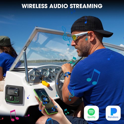 Waterproof Marine Bluetooth Radio for Boat - Marine Gauge Stereo Receiver -3 Inch LCD Display Backup Camera Input USB AUX 4 Zones Subwoofer Pre-Amp AM FM Radio for ATVs UTVs SXS