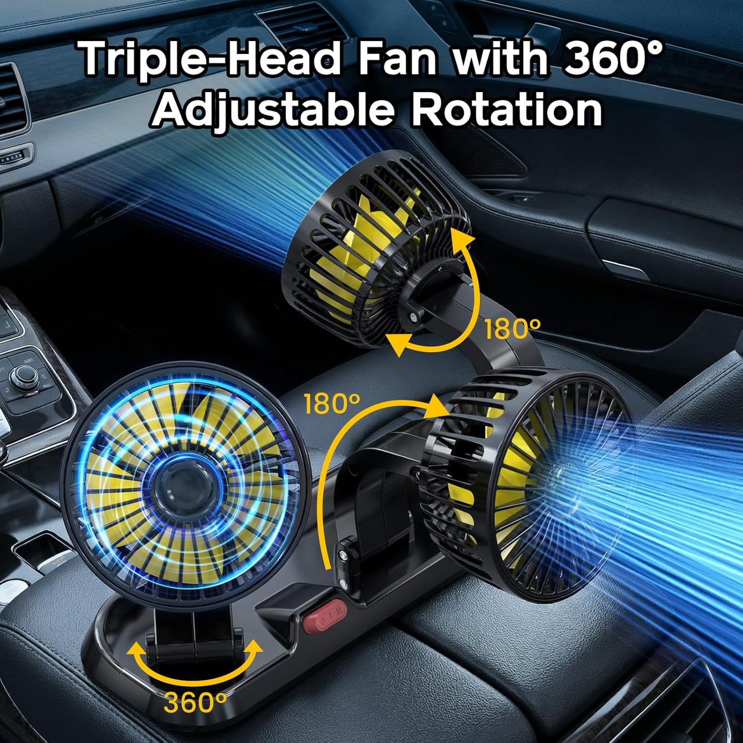 Skiennix Portable 3-Head Car Cooling Fan - Efficient Vehicle Air Circulation | Cigarette Lighter Plug