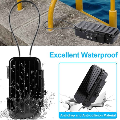 LIGBT Portable Safe Lock Box with Waterproof Travel Safe, Combination Key Lock, Removable A3 Steel Cable Locks for Beach, Outdoor, Home, Dorm, Office, Car
