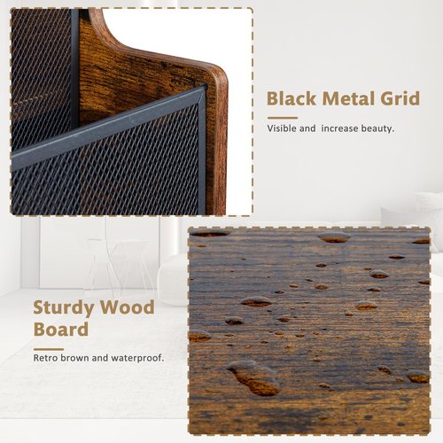 Yuzehuaza Vinyl Record Storage Holder, Stepped 3 Tier LP Vinyl Record Crate with Metal Grid, Wooden Album Storage Desktop Organizer Box for Vinyl, Rustic Brown & Black (Patent Pending)