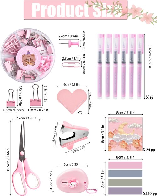 Pink Desk Accessories, 24Pcs Pink Office Supplies and Desk Organizers, with Tape Dispenser, Stapler, Staple Remover, Ect, Fill Your Desktop with Lovely Pastel Colors, Back to School