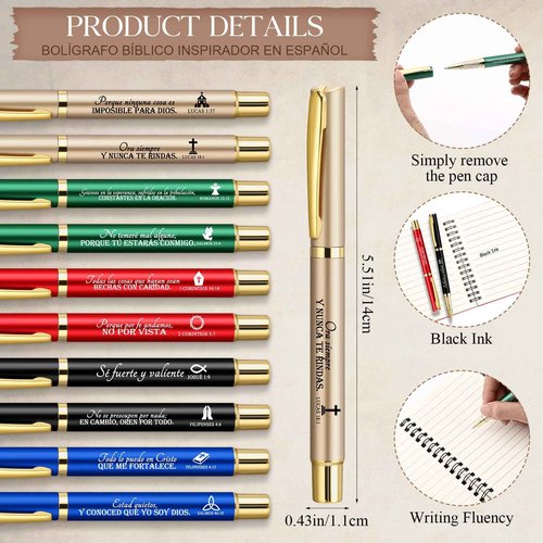Dunzoom 40 Pcs Christian Gifts Bulk Religious Prayer Journal Notebooks with Sticky Notes Ballpoint Pens Christmas Church Gift for Men Women Sunday School Gifts (Spanish Classic Style)