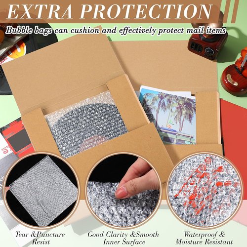Janlaugh Vinyl Record Mailers - 10 Sets of 12.6" x 12.6" Easy Fold Shipping Boxes with Fragile Stickers & Bubble Bags