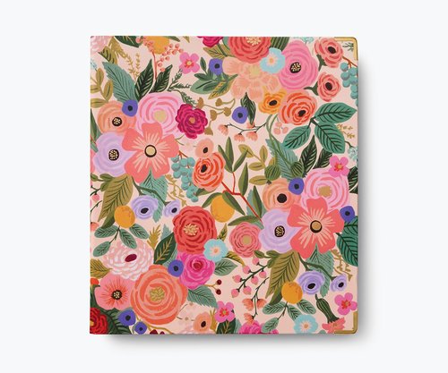 RIFLE PAPER CO. Garden Party Classic Binder - 1" Three-Ring Binder with Soft Touch Illustrated Floral Cover, Holds 175 Pages, 3 Tabbed Dividers and 6 Adhesive Labels, Reinforced Metal Corners