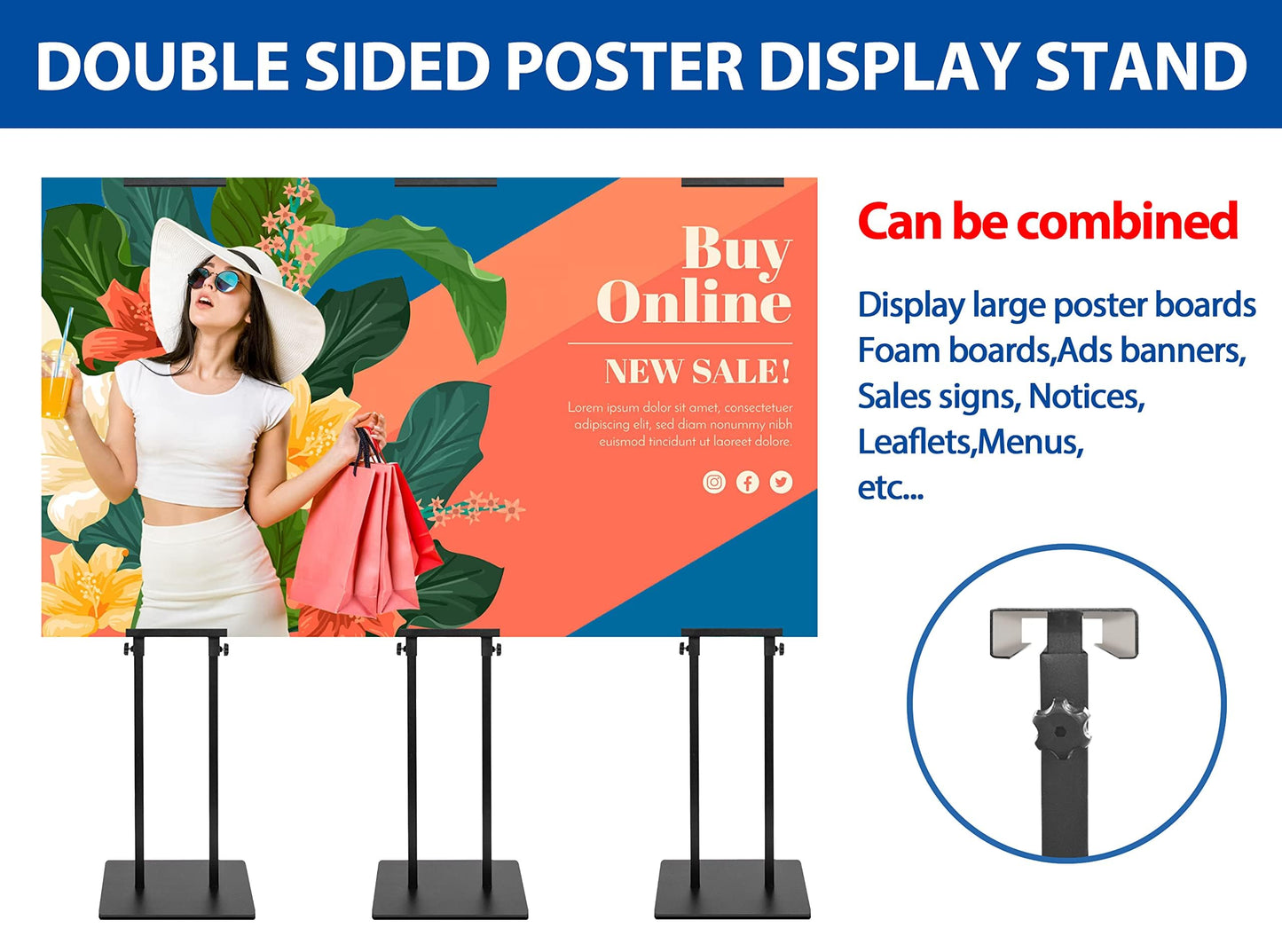 VAIIGO Pedestal Poster Sign Stand for Double Sided Display, Adjustable Poster Board Stand Height Up to 80", Heavy Duty Floor Standing Sign Holder for Board, Foam, Banner Display Stand, Black 1Pack