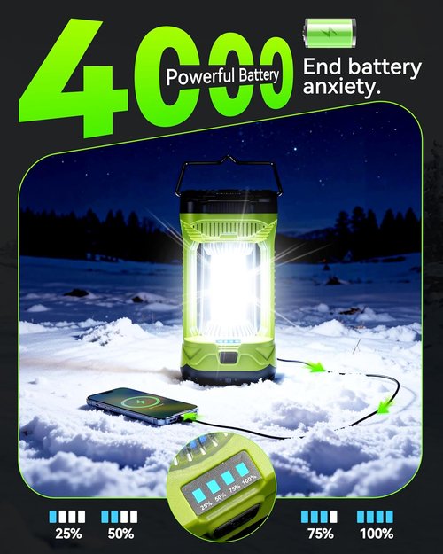 AlpsWolf Rechargeable Camping Lantern - 4000mAh Super Bright LED Light | Portable Emergency Lamp - Green