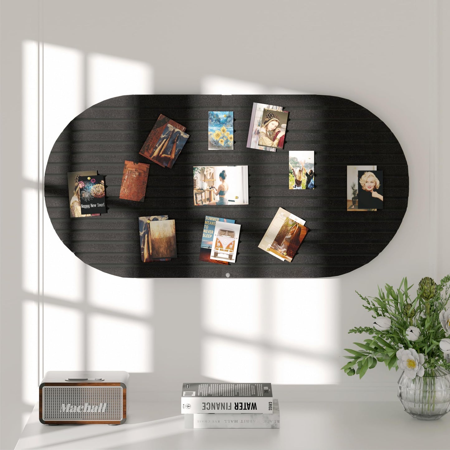 Felt Bulletin Board, 47" x 24" Cork Board Alternative, Decorative Felt Pin Board with 30 Push Pins, Vision Board for Office Home Bedroom Wall Decor, Photo Display (Black, Oval - 47 x 24 Inches)