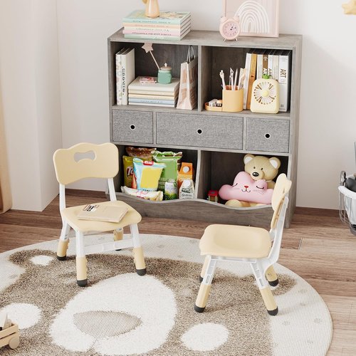 Skiennix Adjustable Kids Chairs - 3-Level Height Toddler Chairs with Non-Slip Base | Stackable Design for Ages 2-8, Natural Finish