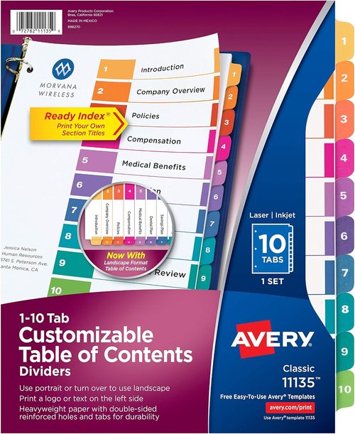 Avery Dividers - Customizable 10-Tab Set for 3 Ring Binders | Multicolor Tabs for Easy Organization