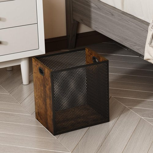 Retro Office Trash Can, Iron and Wood Combination Bedroom Garbage Can, Rectangular Design Wastebasket with Handle, Industrial Style Trash Can for Home Office, 11.02" X 7.87" X 11.81" 4.5 Gallon (2)