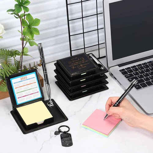 Resurhang 12 Set Employee Appreciation Gifts Bulk Inspirational Gifts Team Gift Bag PU Leather Notepad Holder with Pen Holder Team Keychain Ballpoint Pen Bulk Gifts for Colleagues Employees(Proud)