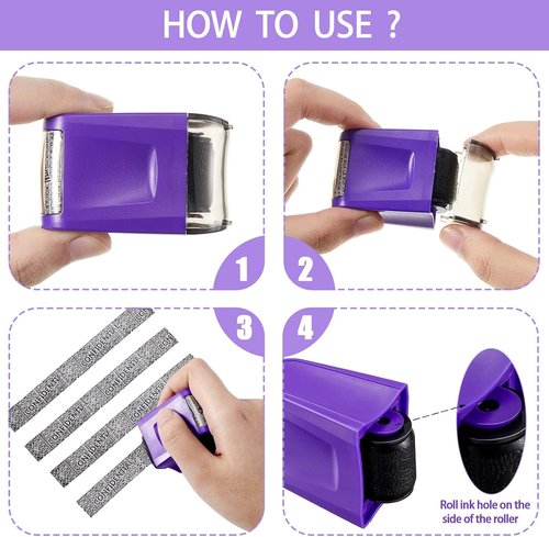 Outus Identity Theft Prevention Roller Stamp - Confidential Privacy Guard for Mail | 2 Pcs Set (Black & Purple)