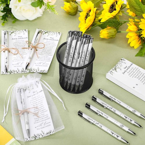 Humyoun Wedding Favors for Guests Includes Black Ink Retractable Ballpoint Pen Thank You Cards Organza Bag with Hemp Rope Bridal Shower Favors Bridal Shower Gifts for Party Supplies(100 Set)