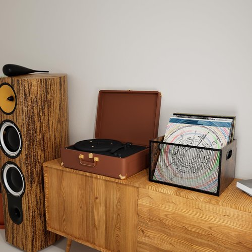 Dunatou Vinyl Record Storage Wooden Record Holder Cube Vinyl Storage Box Case Crate Rustic Brown