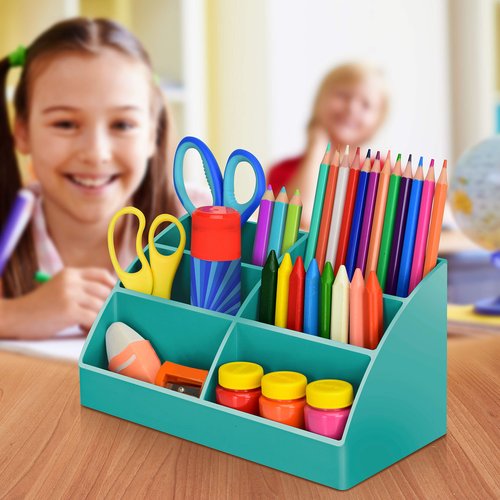 Acrimet Desktop Organizer - Easy Organizer Caddy Holder for Office, Home and School use (Plastic) (Solid Green Color)