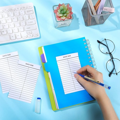 Faccito 500 Pcs Peel and Stick Date Due Slips, Library Due Date Cards 3 x 5 Inches Library Card Pockets for Book Checkouts School Nursery Classroom Supplies, 2 Columns