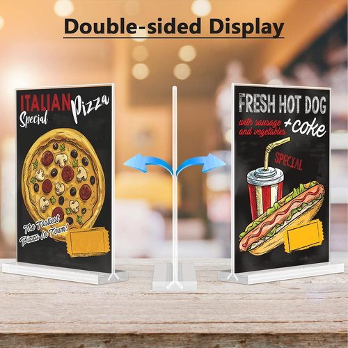MaxGear Acrylic Sign Holder - 8.5x11 Double-Sided T-Shape Display Stand | 12-Pack Clear Menu Frames
