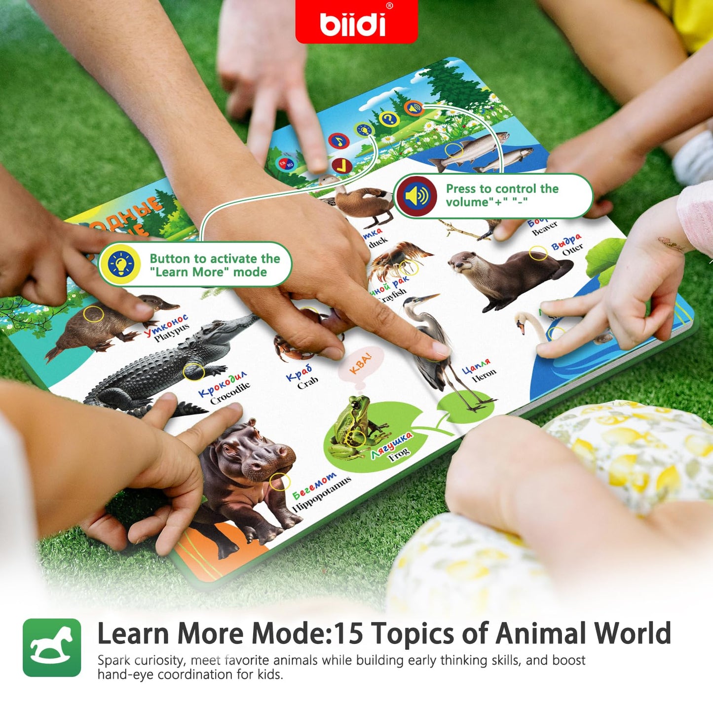 biidi English & Russian Bilingual Interactive Sound Book for Toddler 3-5,40 Songs&30 Stories,Rechargeable Talking Book,Learing Toy for Kids,Boys Girls Birthday, 1600+ Sounds,171 Animals