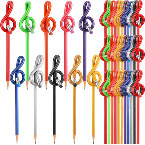 100 Pack Treble Clef Pencils Bulk with Eraser Music Note Pencils Music Themed Party Favors Colorful G Clef Pen Choir Prizes Gifts for Piano Teachers Students Artists Home Office School Supply