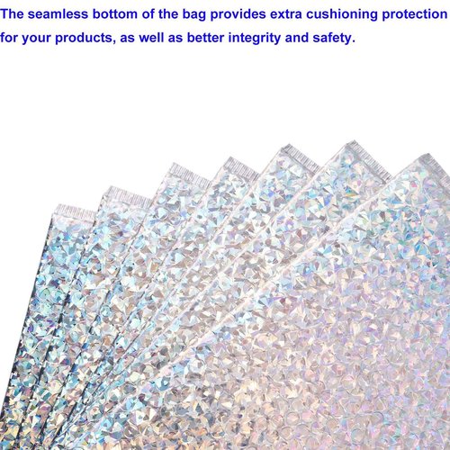KOHAND 30 PCS Holographic Bubble Mailers 15.7 x 11.8 Inch, Silver Padded Envelopes Self Sealing Metallic Bubble Lined Adhesive Cushion Envelopes for Shipping, Mailing