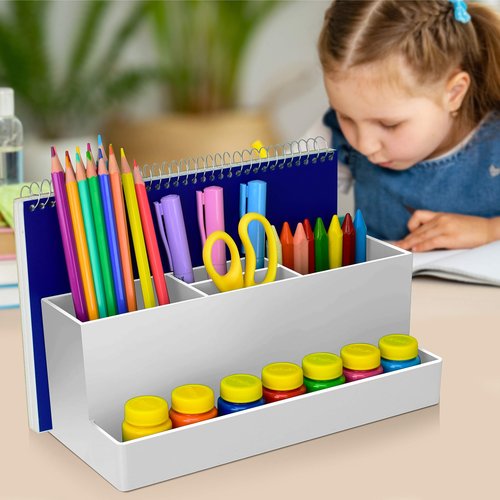 Acrimet Desktop Organizer - Multi Organizer Caddy Holder for Office, Home and School use (Plastic) (White Color)