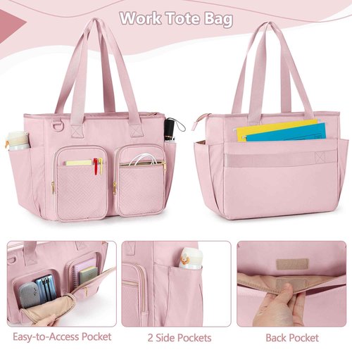 Prokva File Folder Tote Bag with Individual Document Organizer Case for Teacher, Office Workers, Pink (Patent Design)