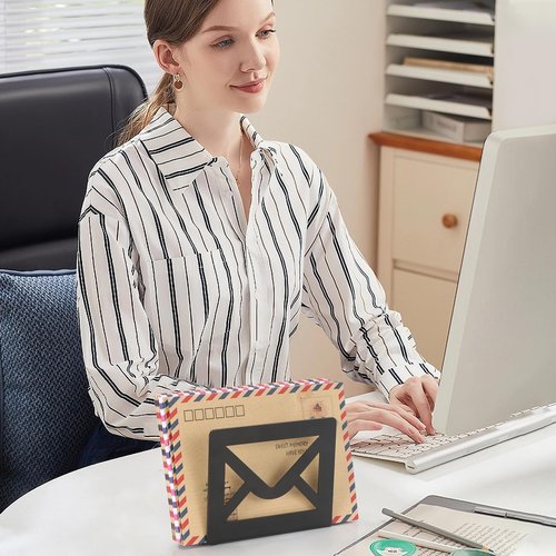 appacare Desktop Metal Mail Holder,Modern Black Letter Organizer for Desk with Cutout Envelope Design,Home and Office Envelope and Document Storage Rack (Black)