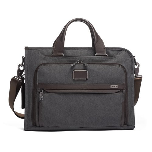 TUMI Slim Deluxe Portfolio - Ballistic Nylon Briefcase for Men & Women - Stylish Organizer Briefcase for Business & Travel - Anthracite