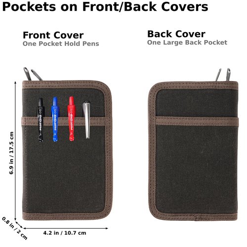 Pocket Journal Cover with Field Book, Waterproof Pocket Notebook Cover with Zipper for Journal Planner, Small Notebook Holder for Field Notes & Moleskine Cahier 3.5" x 5.5" - Mini Field Journal