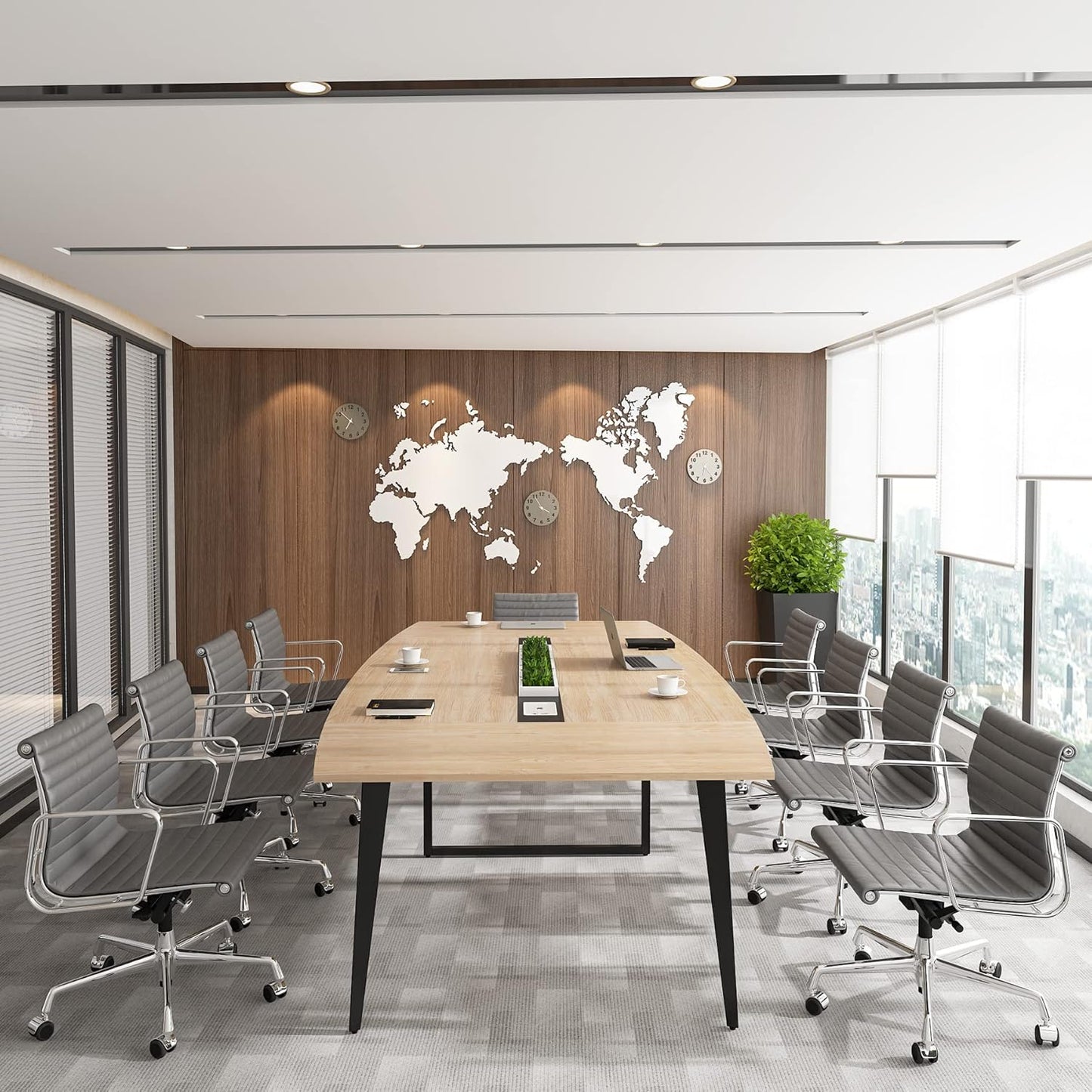 Tribesigns 8FT Conference Table - Modern Boat Shaped Meeting Table with Grommet | Light Wood Grain Finish