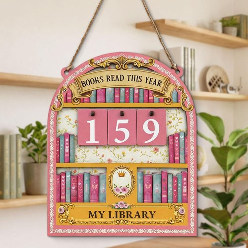 Books Read This Year Counter Sign - Pink Reading Tracker Ornament | Perfect Gift for Book Lovers