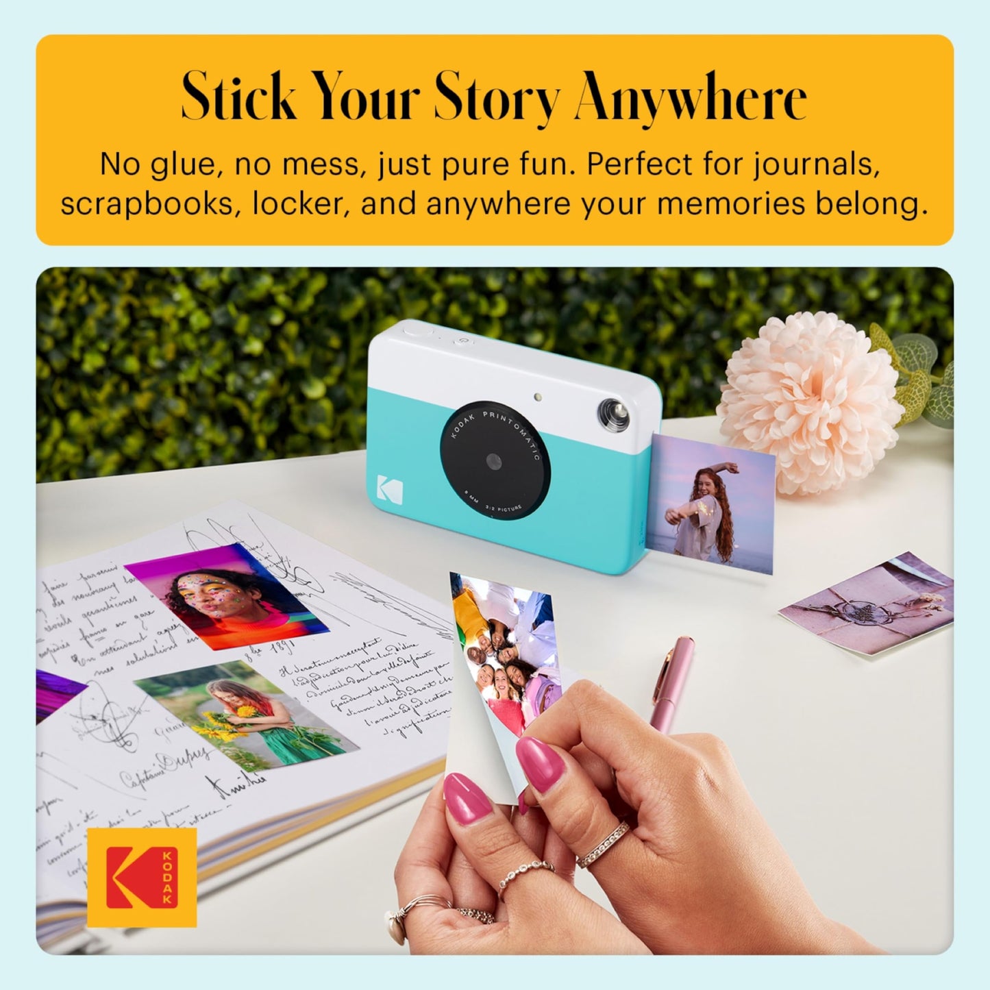Kodak Printomatic Full-Color Instant Print Camera Starter Bundle + Carrying Case + Zink 20pk Photo Paper - Colorful Photos On 2x3 Sticky-Back Paper - Fun Gift for Birthday Christmas Holiday - Blue