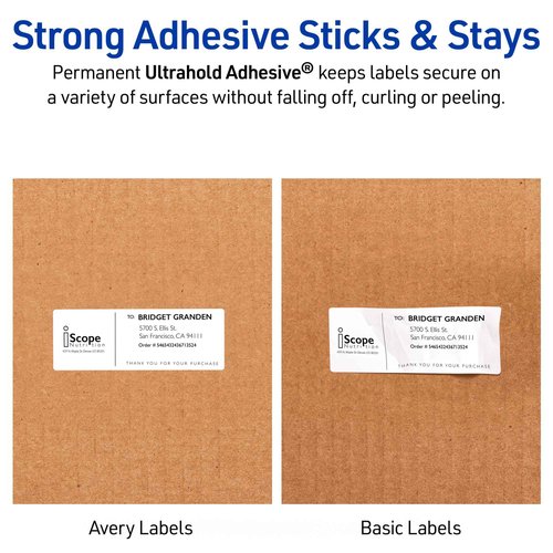 Avery Waterproof Sticker Labels for Printer - 1" x 2-5/8" Mailing Labels, Ultrahold Permanent Adhesive, Laser Printers, 1,500 Printable Avery Address Label Sheets (5520)