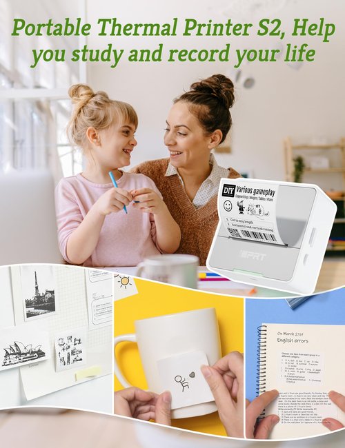 iDPRT Mini Sticker Printer Machine with 1 Roll Sticker Paper, Portable Thermal Printer for Study, Grey