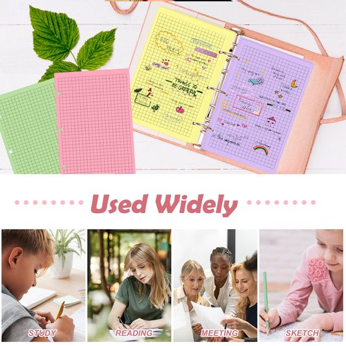 100 sheet Half Letter Graph Paper Refill 3 Hole Punch 5-1/2 x 8-1/2 College Ruled Grid Paper Pad Math Graph Paper Pad Colored Mini Binder Paper Planner Inserts Fits 3 Ring Binders For Office